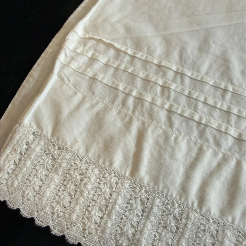 Vintage White Cotton Pillowcase Lace Trim Pin Tucks Farmhouse Bedding 22x35